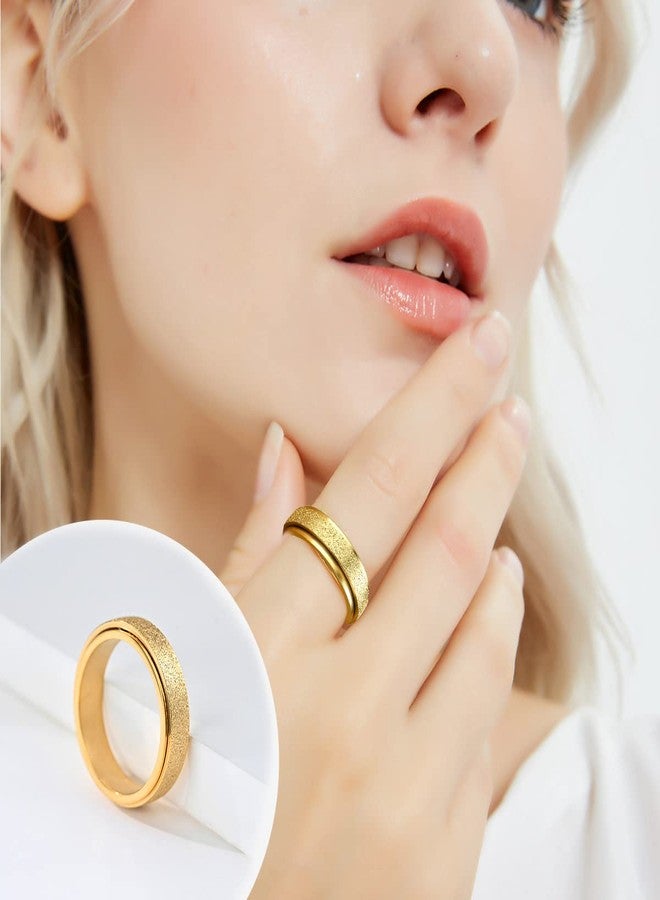 MOROYA 5PCS 18K Gold Plated Fidget Rings for Anxiety Stainless Steel Butterfly Chain CZ Inlaid Spinner Rings for Women Men Anti Anxiety Ring Band Set - Image 2